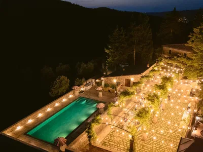 Vignamaggio Pergola Above Pool Night Empty