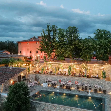 Vignamaggio Drone View Night Pool Area