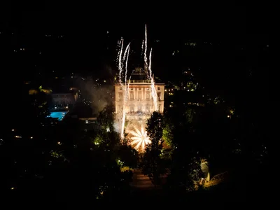 Villa Cora Facade At Night From Above