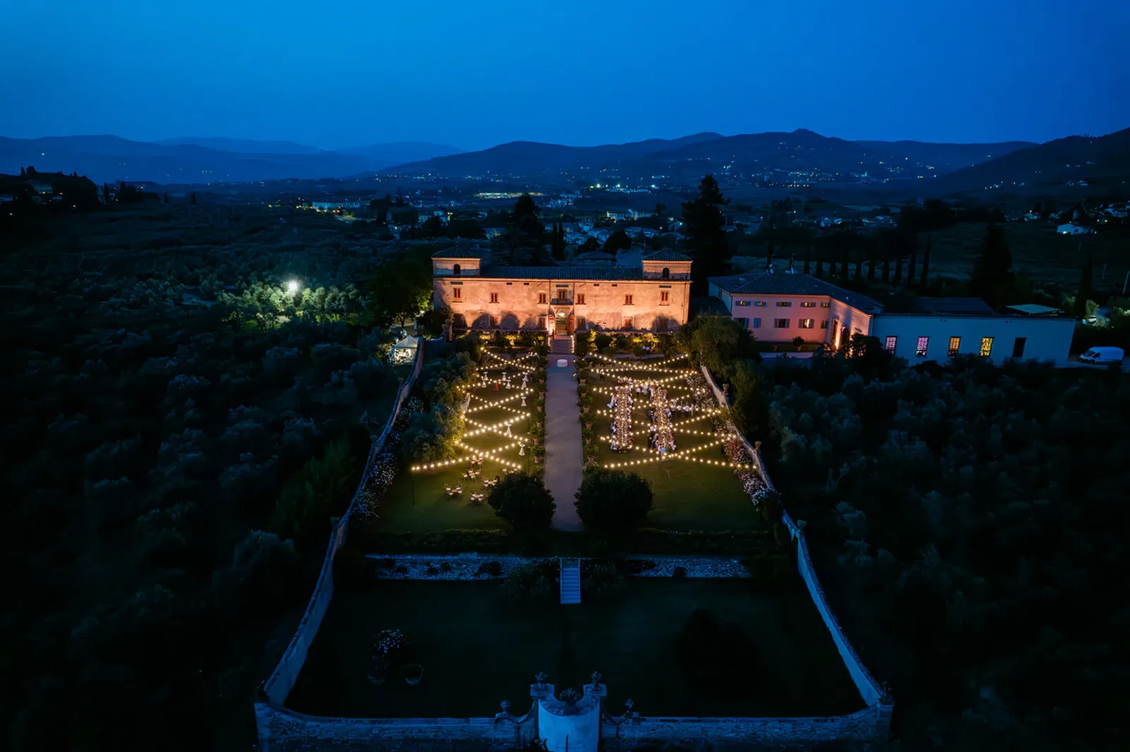 Villa Medicea di Lilliano Aerial View Night