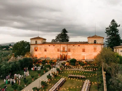 Villa Medicea di Lilliano Aerial View of The Table Setup