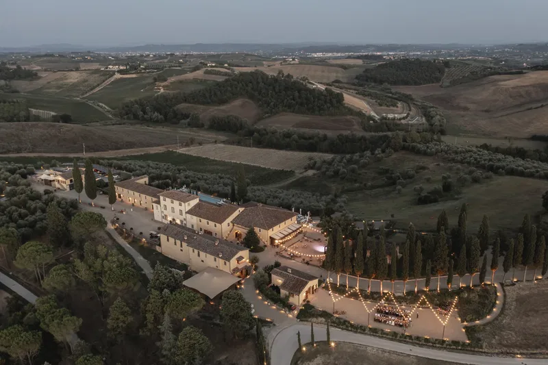 Villa Petriolo Aerial At Dusk