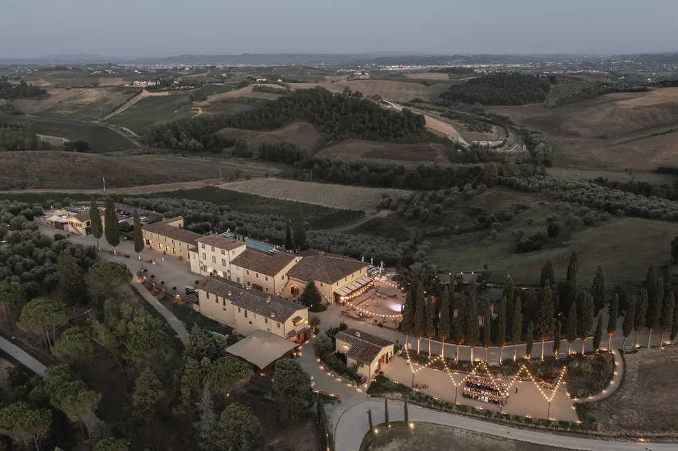 Villa Petriolo Aerial At Dusk